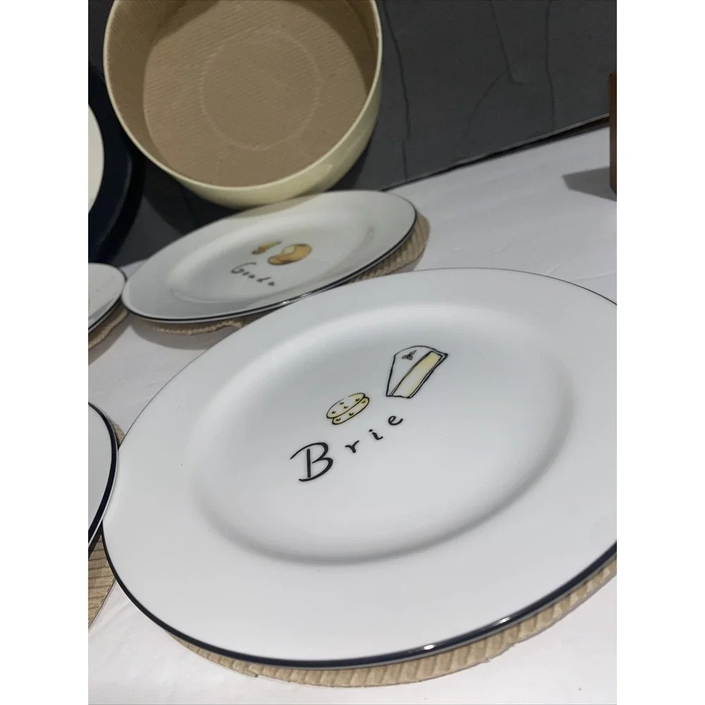 Set Of 4 Pottery Barn French‎ CHEESE - COCKTAIL Appetizer PLATES New In Box